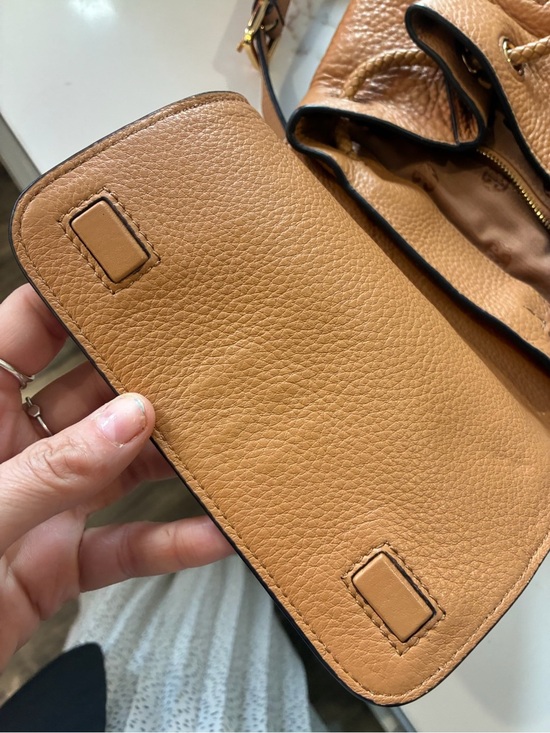 Tory Burch Tan Pebbled Leather Tassel Backpack